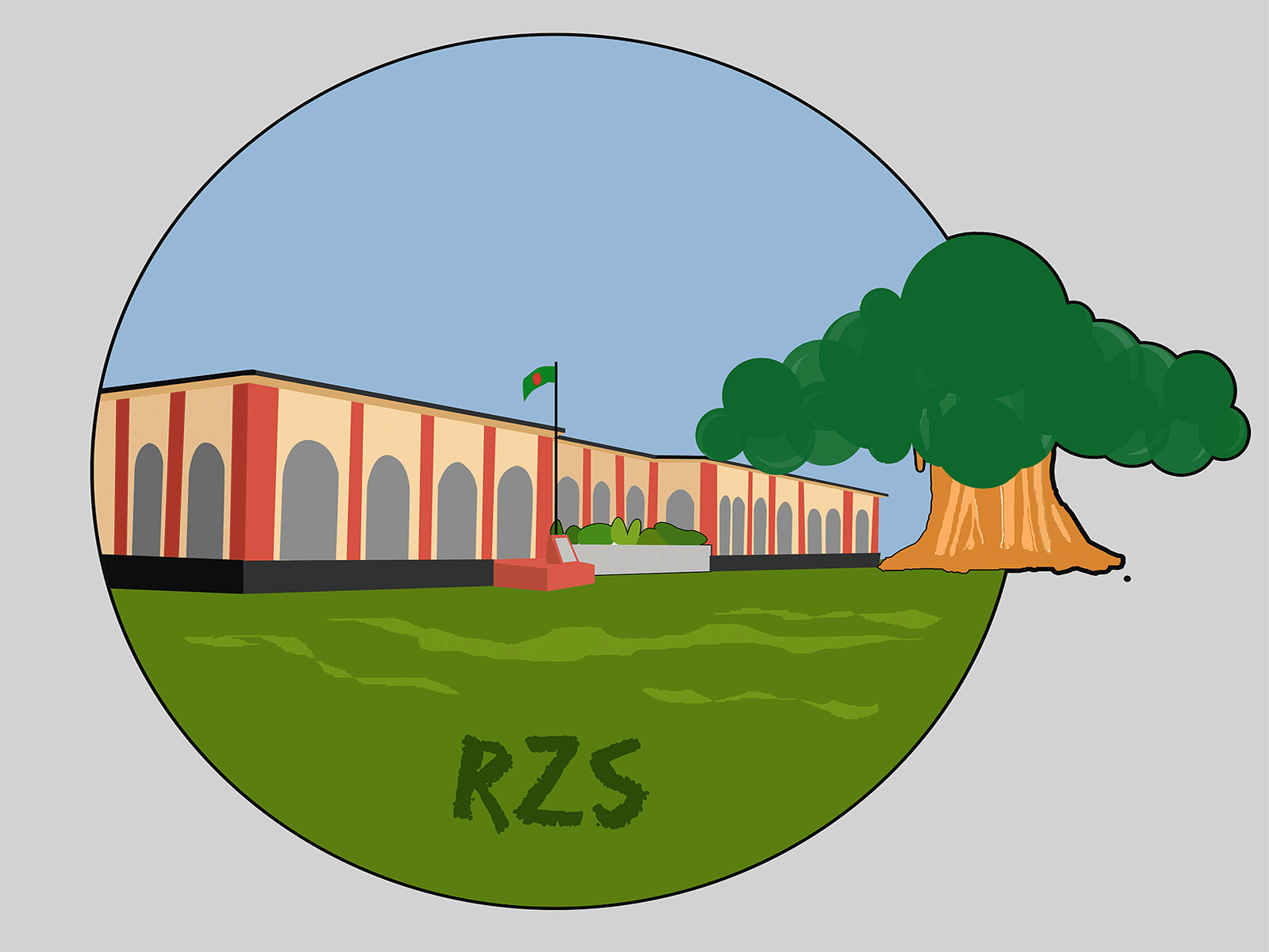 RZS Illustration Final animated gif animation clouds design houses illustration rangpur rangpur zilla school rzs sun animation sunny trees