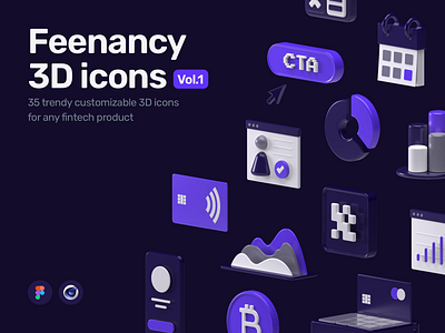 Feenancy 3D icons 3d icons 3d illustration banking banking app cards charts cinema4d crypto finance fintech graphics investing mobile ui website
