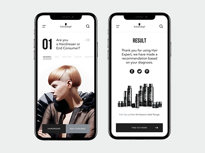 Schwarzkopf App app app design application blackwhite fashion minimal mobile schwarzkopf style typography uiux ux