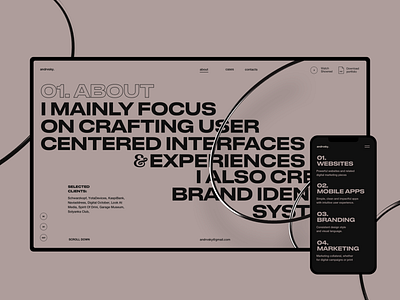 Andrvsky about page abstract brutalism c4d42 desktop grid mobile typography ui ux webdesign website