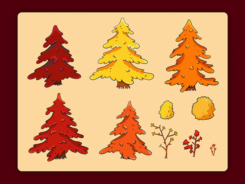 Animated Tree fall framebyframe game illustraion orange painting photoshop plant red tree yellow