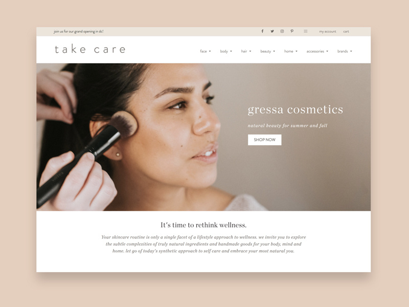 Take Care neutrals ecommerce brandon chronicle body cosmetics beauty subtle web skin skincare vegan