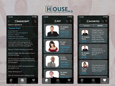 House MD Fan App UI app design series tv app tv series ui ux