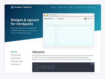Nerdpack templates (docs) site code docs documentation layout new relic snippet