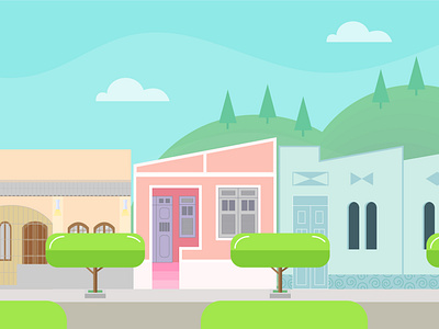 Little City Houses Vector Illustration