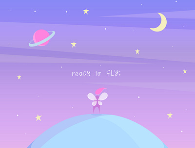 Ready To Fly art artist blue colorful colors design fairy flat flat illustration fly illustration illustrator moon night pink planets sky vector vectorart