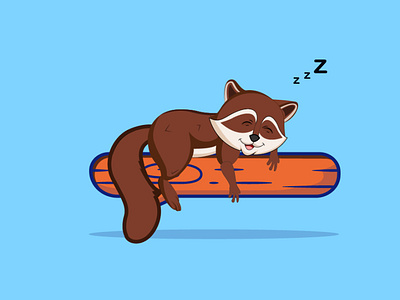 Cute Racon sleeping on tree cartoon illustration