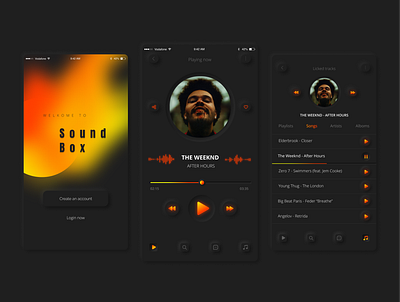 Sound Box (Mobile App) app design icon mobile modern music orange sound ui