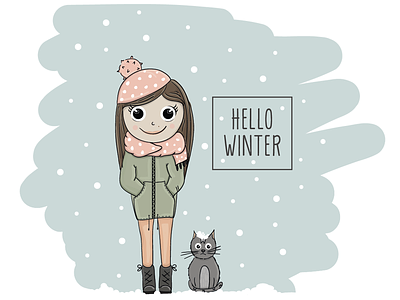 Hello Winter vector draw illustration