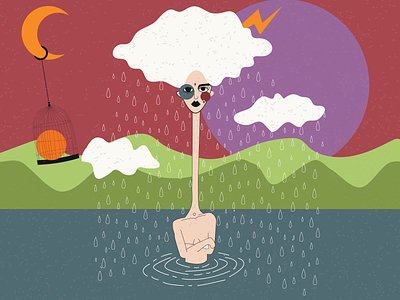 Head in the clouds adobe illustrator angry art artist clouds head in the clouds illustration illustration art illustrator lady mood moon nature rain sun surreal thunder thunderstorm vector water