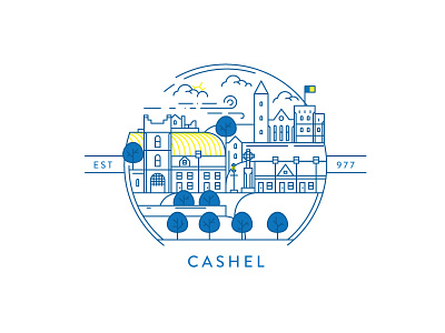 Cashel blue and yellow buildings cashel castles cities illustration ireland line art