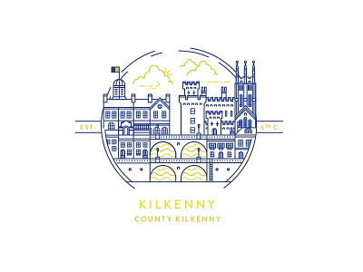 Kilkenny blue cities cliffs illustration ireland line art travel wip