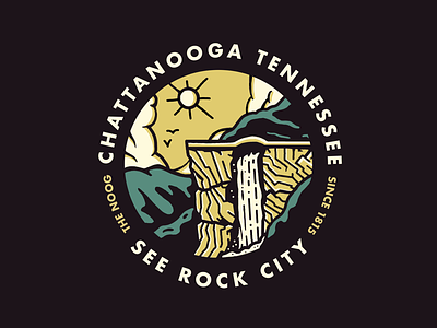 Chattanooga, TN badge badges black branding circle circle logo city forest gold green illustration logo logo mark mountains outdoors trails waterfall