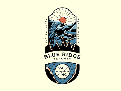 Blue Ridge Parkway badge badge design illustration late night line drawing logo mountains outdoors patches shapes states sunset