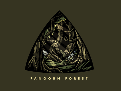Fangorn Forest badge badge design badges forest green illustrate lord of the rings lott outdoors rocks tree trees triangle badge yellow