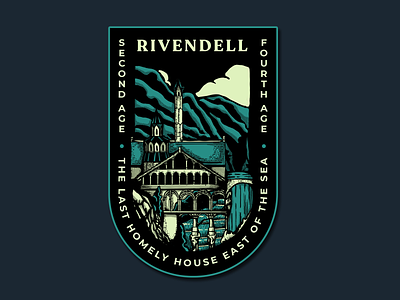 Rivendell badge badge design badges blue branding cities design green illustration line art logo