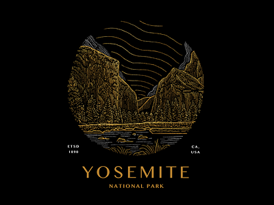 Yosemite National Park badge badge design etching gold illustration monoline mountains national parks outdoors yosemite