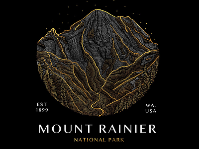 4/58 Mount Rainier National Park badge design badges climbing etching gold illustration mountain national park outdoors poster design snow trees white