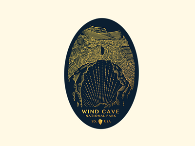 Wind Cave National Park badge badge design badges blue branding design gold illustration line art logo travel