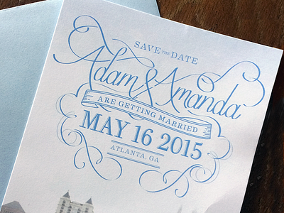 Adam & Amanda's hand lettered save the date