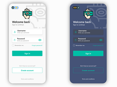 Login and dark mode. adobexd business design mobile app