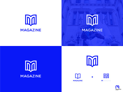 Magazine Logo blue branding design icon letter lettermark logo m letter magazine minimal outline