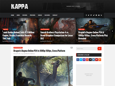 Kappa - A Gaming WordPress Theme blog blogging gallery game games gaming news playstation rating review reviews screenshots