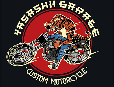 Commision work i did for Yasashii Garage Apparel apparel brand apparel design artwork brand design branding commission design design art illustration illustrator motorcycle tiger tshirtdesign vector