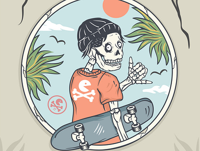 skull skater relax everything is gona be fine artwork beach brand design commission design art illustration illustrator shaka shaka hand skate skateboard skateboarding skater skating skull skull art skull badge skull design skulls vector