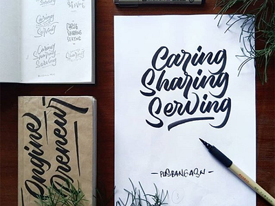 Caring, Sharing, Serving branding calligraphy design handlettering lettering lettering art script script lettering typography