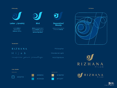 RIZHANA HIJAB - A Hijab Store base in Bandung City, Indonesia arabic arabic logo brand identity branding fabric fashion hijab hijab store logo logo design luxury presentation presentation design shop store