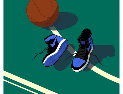 Royals on Court basketball flatdesign jordan 1 sneaker sneaker illustration vectorart