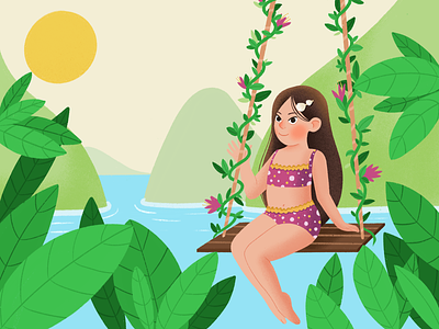 Summer bikini forest girl illustrator procreate procreateapp sea sea illustration sea scene summer summer illustration sun swing