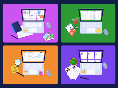 Workspaces cards collaborate collaboration data data management desk illustration editing gallery view illustration images team work uploads working area workspaces