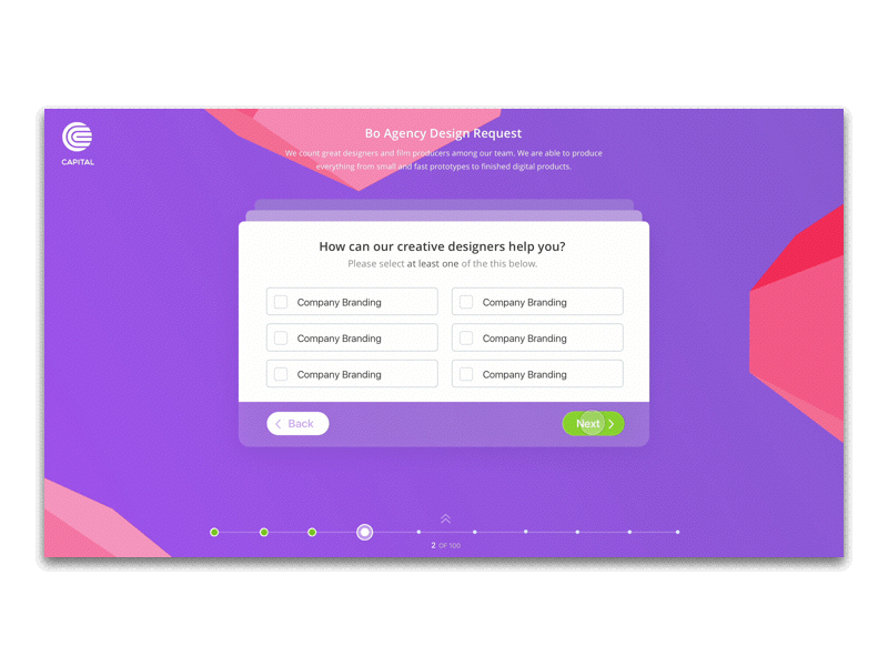 Concept Design / Card Form cards cards ui form form builder icons image choice multiple select progress bar questions survey