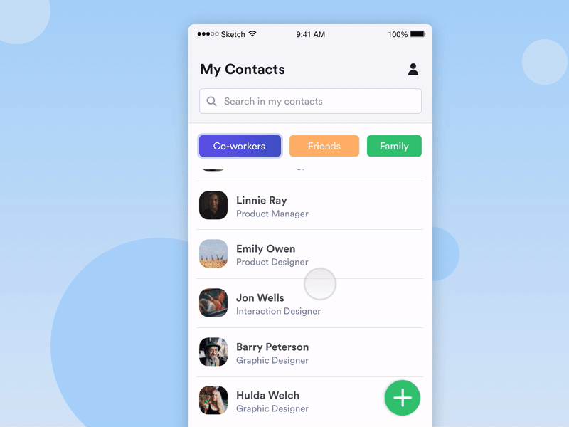 Contact App animation app bright contact gif interaction ios mobile principle