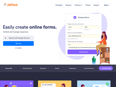 Forms for everyone! blog contact form contact us design elements design style dropdown editorial everyone form girl guide hompage illustration jotform landing page textbox