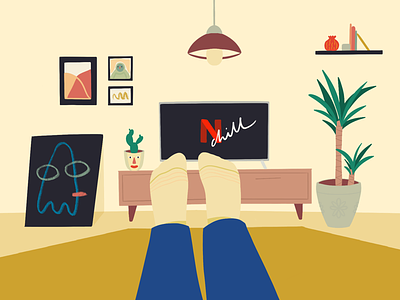 Netflix & chill books chill frames free home homepage illustration landing living room netflix paintings relax television tree tv