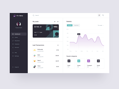 Fin-Beta banking web app bank banking cards desktop finance money transactions transfer ui web
