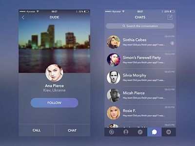 Secret App chat events ios iphone michael pyrkh profile psd ui ux