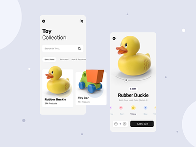 Toy App add to cart ecommerce app ios app design minimalist toy store ui design