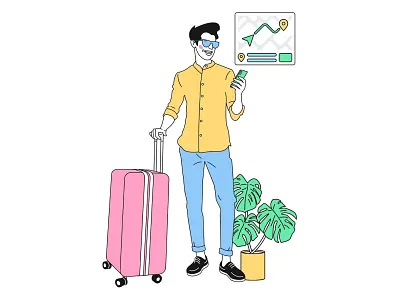 Tourist man standing with travel bag design flat design illustration illustration agency illustration art illustration challenge illustrations