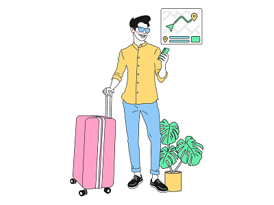 Tourist man standing with travel bag design flat design illustration illustration agency illustration art illustration challenge illustrations