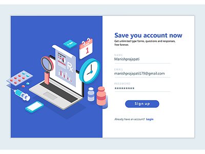 sign up design experience illustration in interface isometric sign user