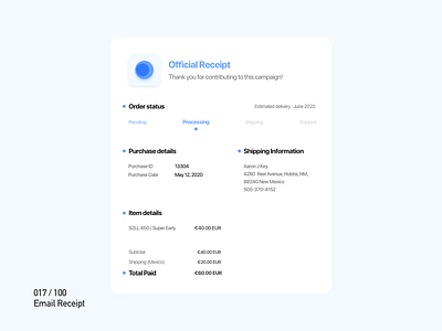 Daily UI Challenge : 017 Email Receipt adobexd dailyui email receipt ui