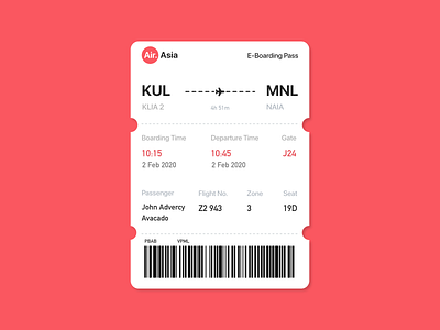 Daily UI Challenge : 024 Boarding pass