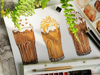 Coffee cappuccino coffee food and drink food illustration glasses watercolor