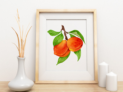 Watercolor Peach twig food and drink food illustration gardening houseplant illustration peach plant illustration watercolor