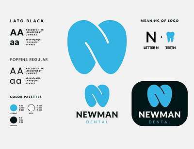 NEWMAN DENTAL blue branding business card design logo