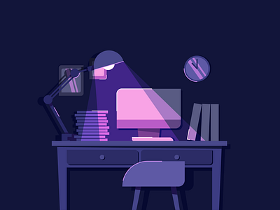 Workplace at night design illustration vector